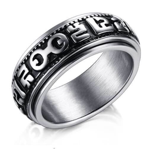 Cincin Tulisan China Bisa Di Putar / Cincin Buddha Tibet Pria PREMIUM Very High Quality - Ring Men S