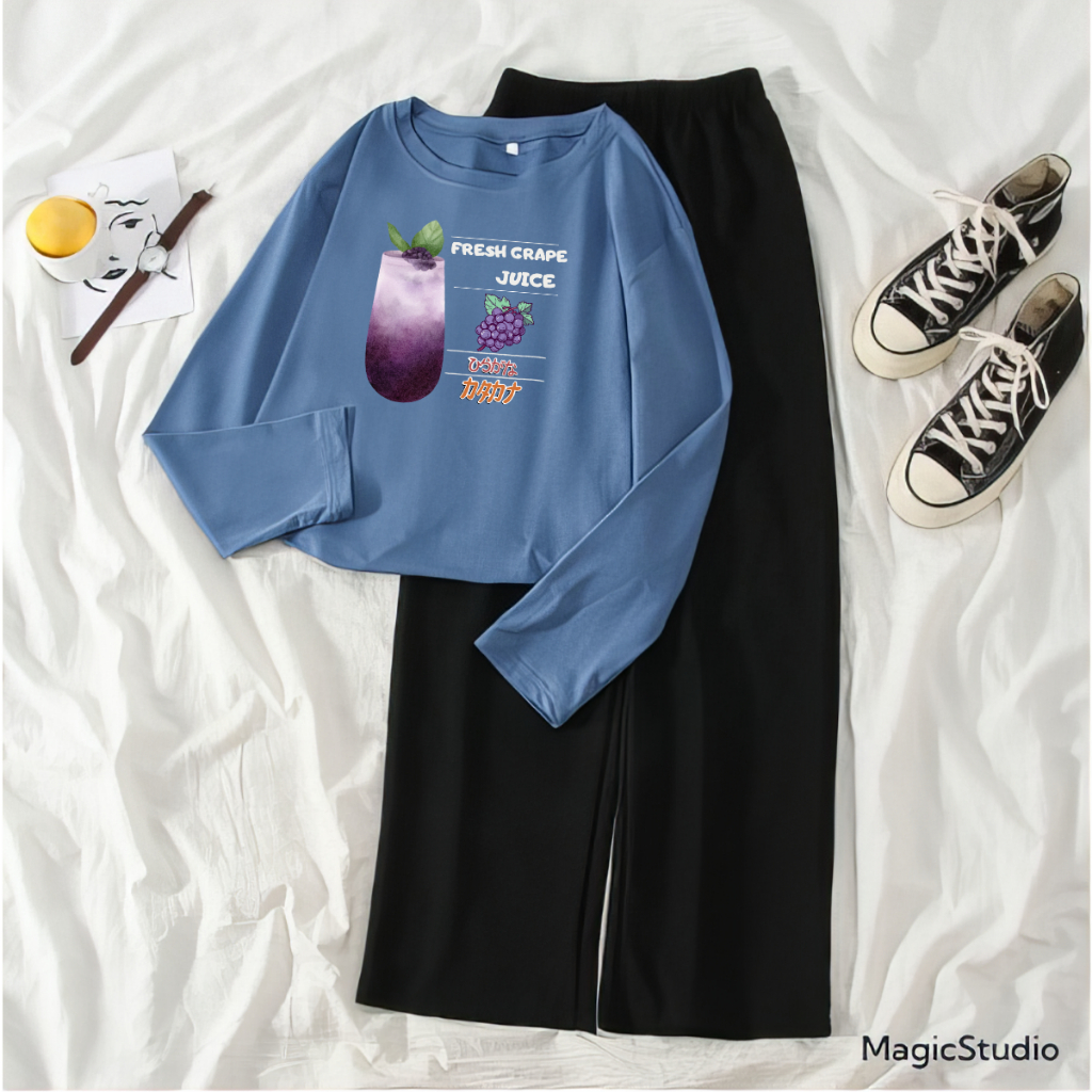 JOY Setelan Ootd Remaja Hijab Fresh Grape Juice Atasan Lengan Panjang