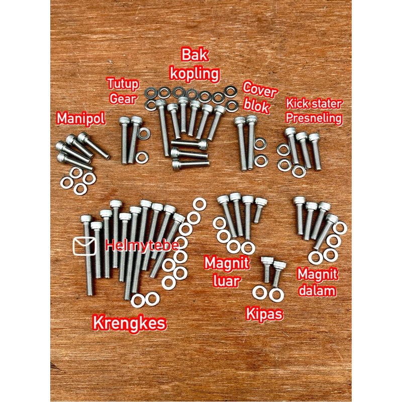 Baut Mesin SATRIA 2 TAK LUMBA HIU LSCM Fullset / baut L stenlis 2tak satria lumba hiu lscm