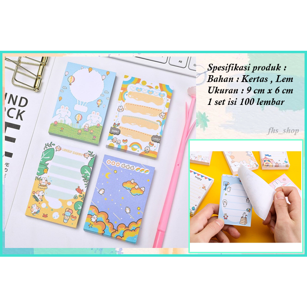 

100 Lembar Sticky Note Lucu Memo Tempel Sticky Notes Aesthetic Rabbit Activity Sticky Notes Set