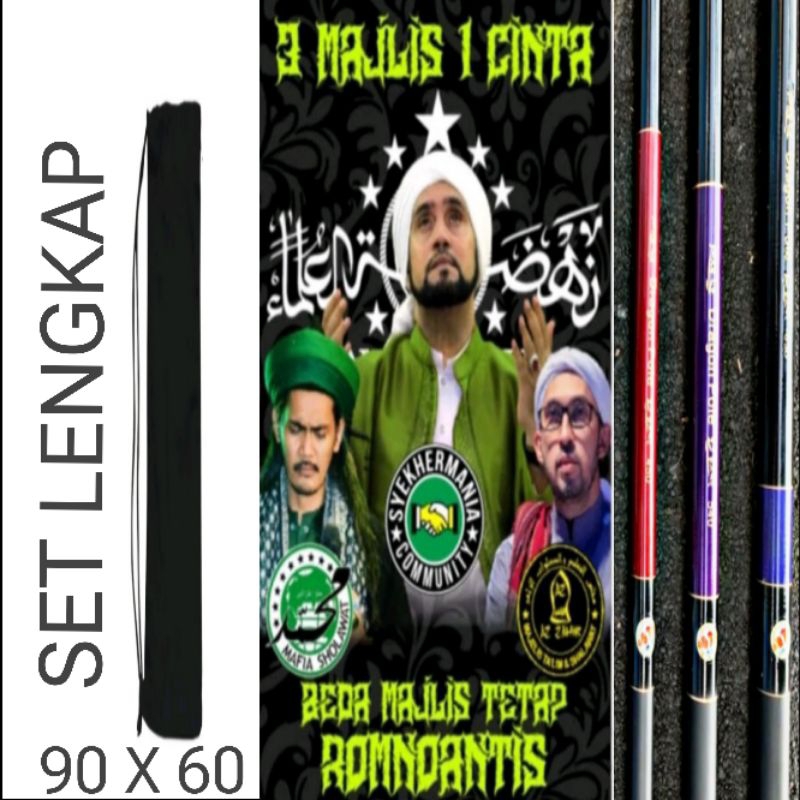 Bendera Sholawat Set Lengkap Isi Tas, Tegek Dan Bendera Majelis Sholawat Syekher Mania Azzahir Mafia