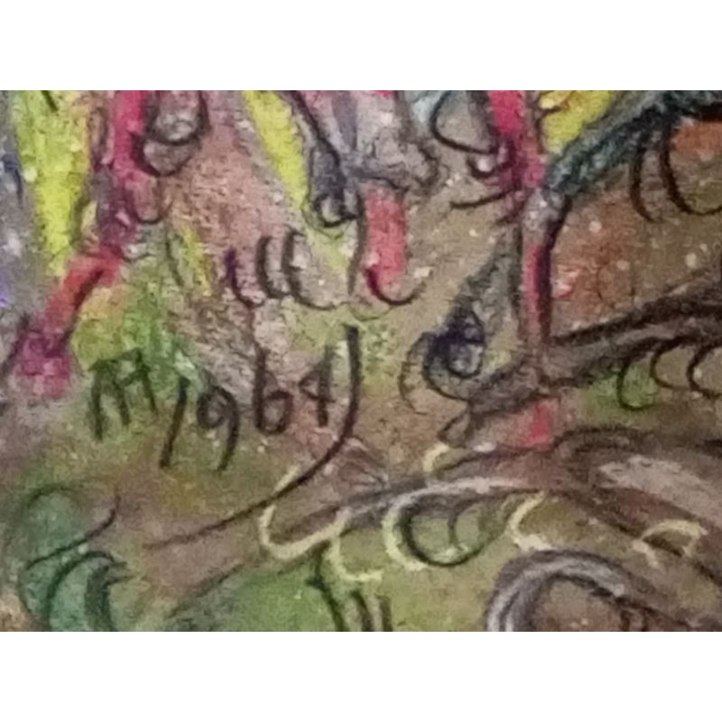 lukisan  kertas Affandi tema Anjing Tarung