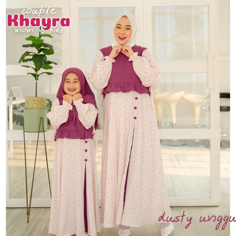 ORIGINAL Gamis Couple Ibu dan Anak Perempuan Bahan Crinkle Motif Kombinasi Polos Terbaru