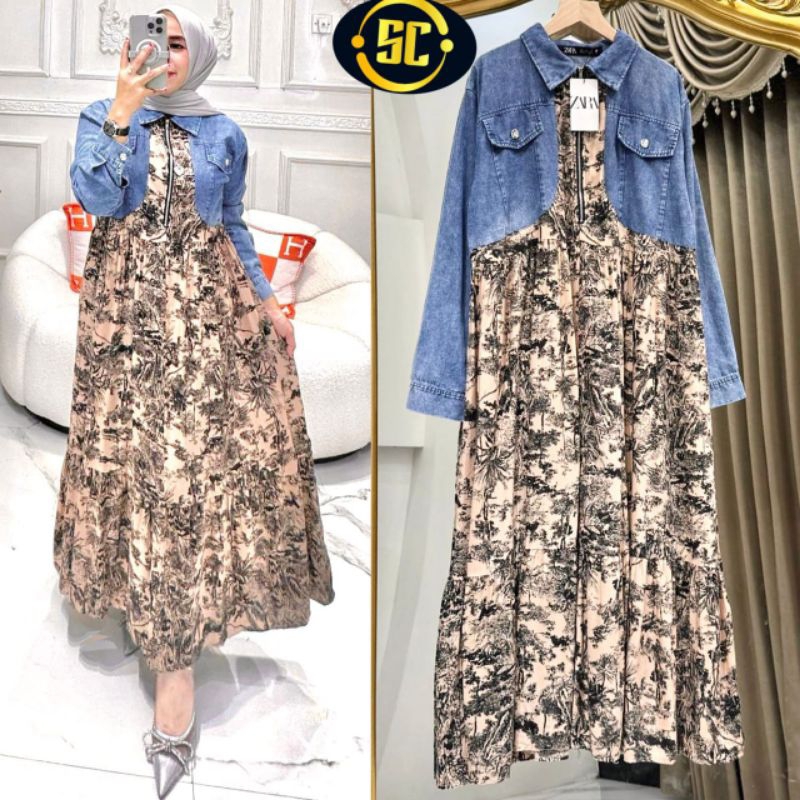 GAMIS KOMBINASI JEANS SUPER MEWAH/DRESS WANITA IMPORT PREMIUM TERLARIS