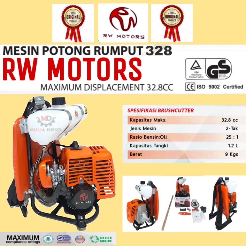 Mesin Potong Tebas Padi Rumput 2 Tak Gendong Bensin Komplit Brushcutter RW MOTORS MITSUKAWA TRIARROW