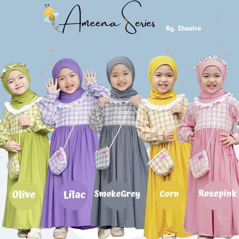 BAJU SETELAN GAMIS HIJAB PASHMINA ANAK BAYI PEREMPUAN STYLISH || AMEENA by ZHAVIRA