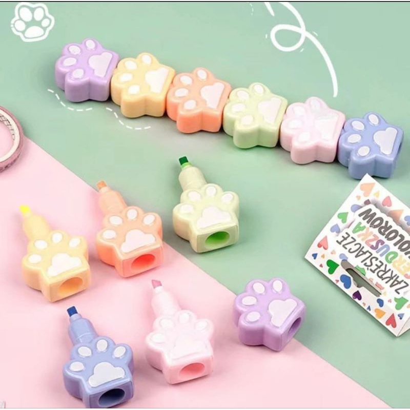 

✨HPS✨ STABILO LUCU PENANDA WARNA WARNI ISI 6 PCS BENTUK KAKI KUCING HIGHLIGHTER