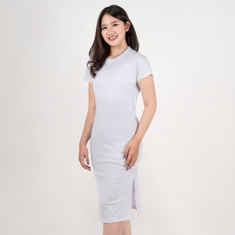 Dazza Midi Dress With Slit White Wanita Premium