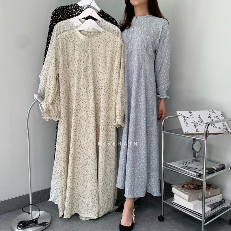 Florina long dress - dress panjang gamis wanita motif bunga korean raya collection baju muslim lebar