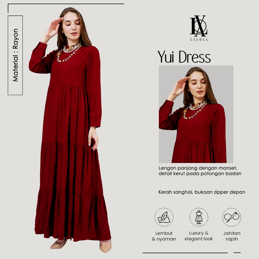 XALOXA YUI DRESS | Dress Maxi Wanita Bahan RAYON | Size Reguler