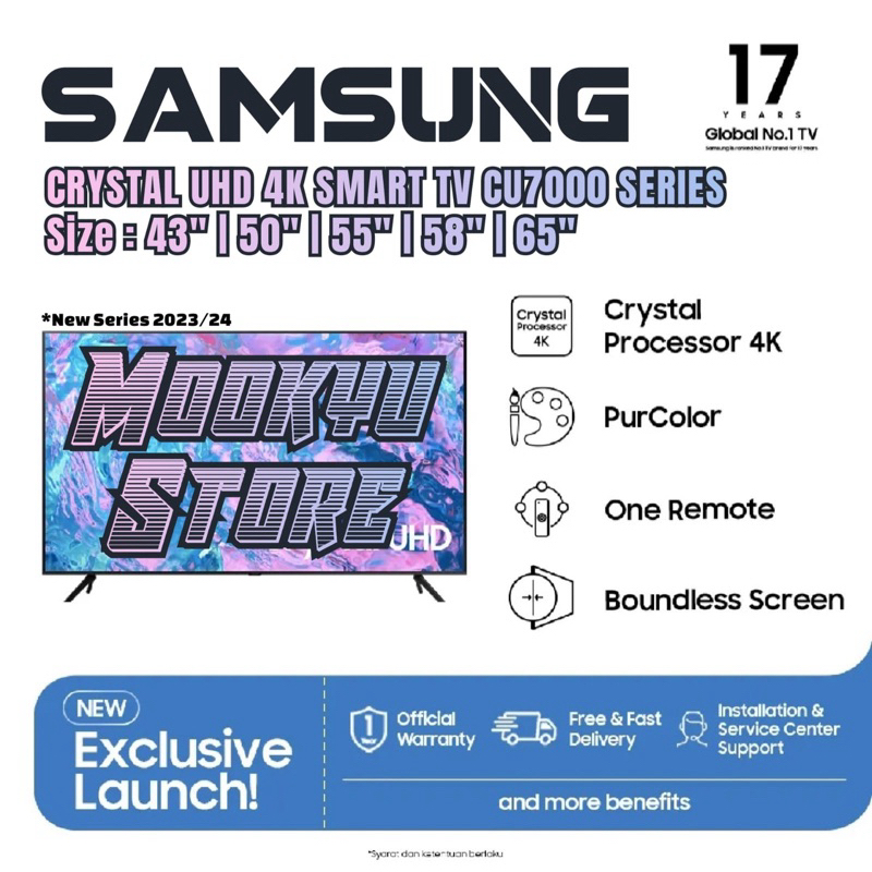 SAMSUNG LED SMART TV 65 inch UA65CU7000 | UA65CU7000KXXD | 65CU7000 CRYSTAL UHD 4K New Series 2024
