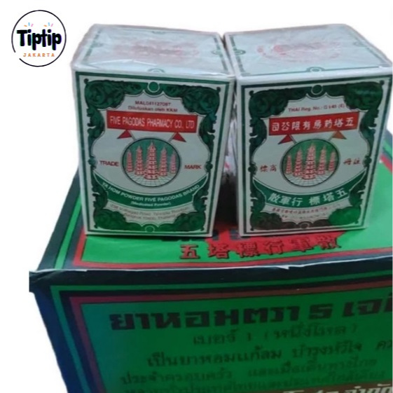 Bubuk Ya-Hom Powder 9 Gram / Botol Five Pagodas Cap Lima Menara Asli Thailand Bukan Import