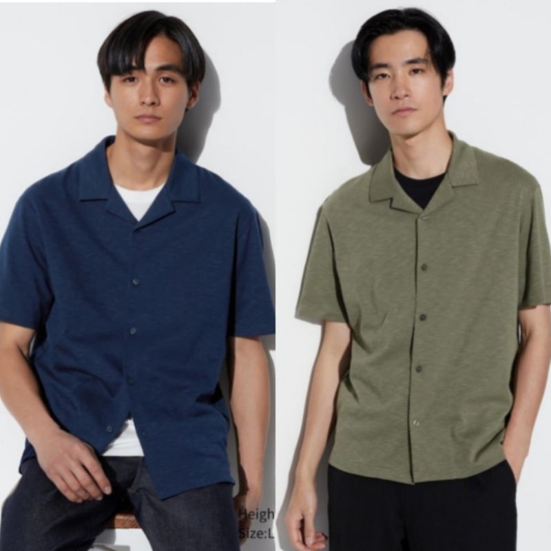 Airism Katun Kaos Polo Kerah Terbuka Lengan Pendek (Full Button) MEN UNIQLO