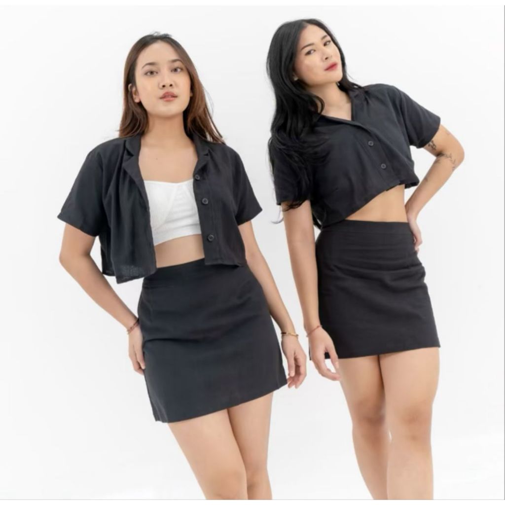 Toply shop setelan kemimo crop + celena rok / One set  crop / set skirt rok bahan shakila premium