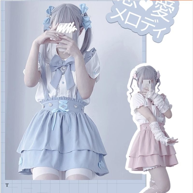 honeyL | Jirai ryousangata Angelic pastel baby color overall layer skirt