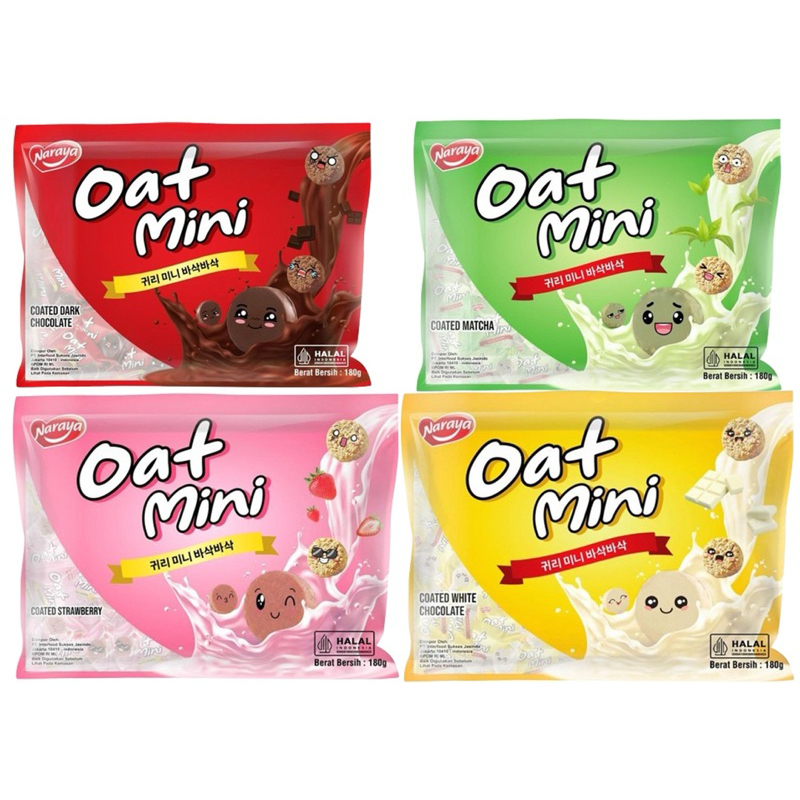 

Naraya Oat Mini 180g Dark Chocolate Snack Oat Salut Cokelat Dark Matcha Starwbery White Choco