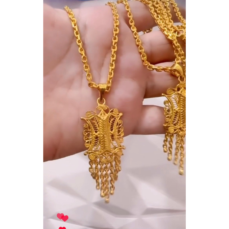 kalung + liontin pintu Aceh Lapis emas Cristal 24 k awet persis emas asli