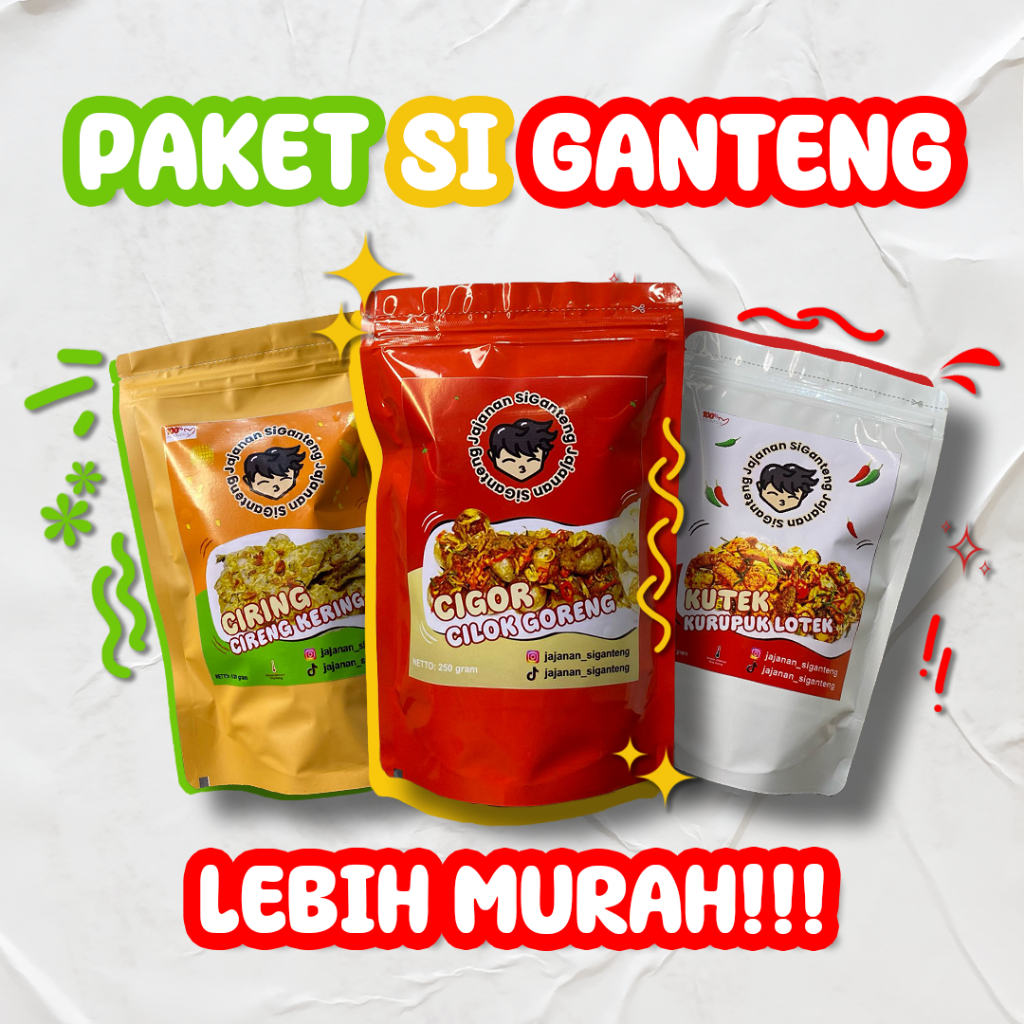 

paket 3 produk jajanan si ganteng dijamin lebih enak dimulut dan di dompet!