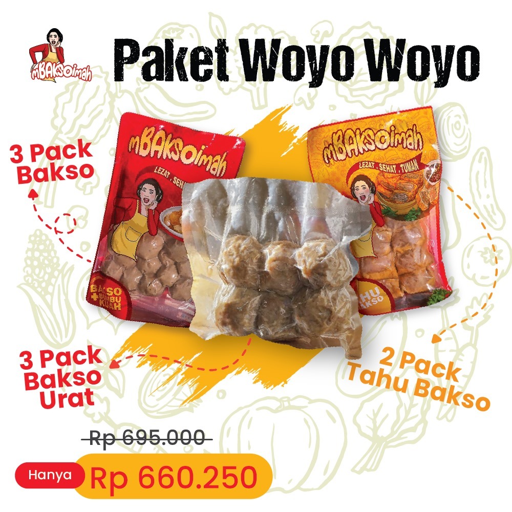 

mBAKSOimah Paket Woyo Woyo (2 pack tahu bakso, 3 pack bakso halus, 3 pack bakso urat jumbo)