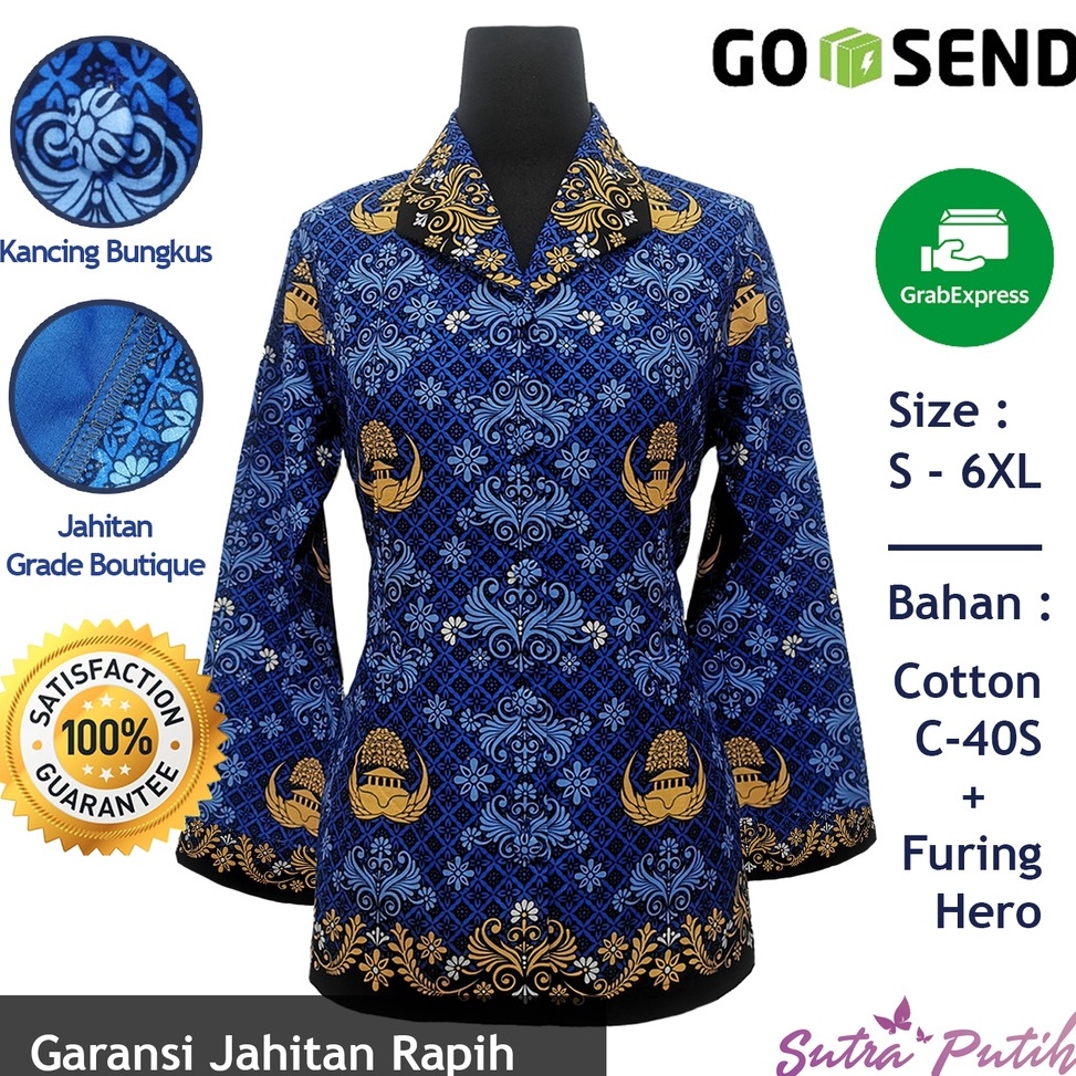 PAKET LENGKAP Sutra Putih  Seragam Batik PNS Wanita KORPRI  Badan Furing Hero
