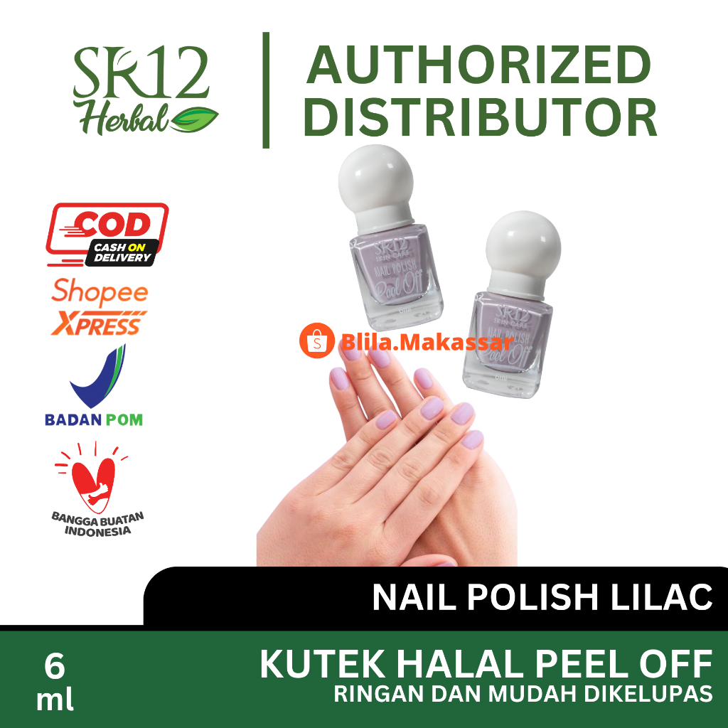 Warna Lilac Ungu Kutek Halal Muslimah SR12 Nail Polish Peel Off Waterbased Pitek Pewarna Kuku