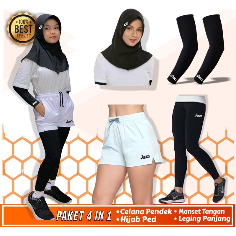 Setelan Leging Panjang Celana Pendek Wanita Hand Sleeve dan Jilbab Cewek Voli