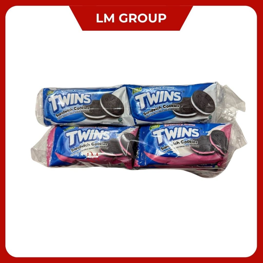 

Twins Sandwich Cookies Biskuit Sandwich Rasa Vanilla/Stroberi 1 Pak isi 20 pcs @14gr
