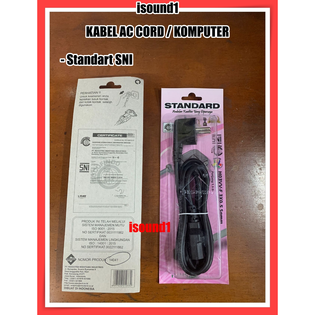 KABEL POWER AC CORD KABEL KOMPUTER ORIGINAL STANDART SNI 1,5 M