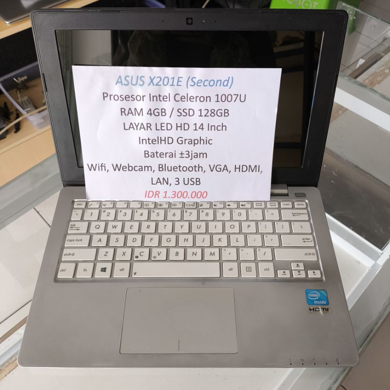 Second LAPTOP ASUS X201E Intel Celeron 1007u Ram 4GB Ssd 128Gb 11.6inch Seken Bekas Bergaransi Cocok