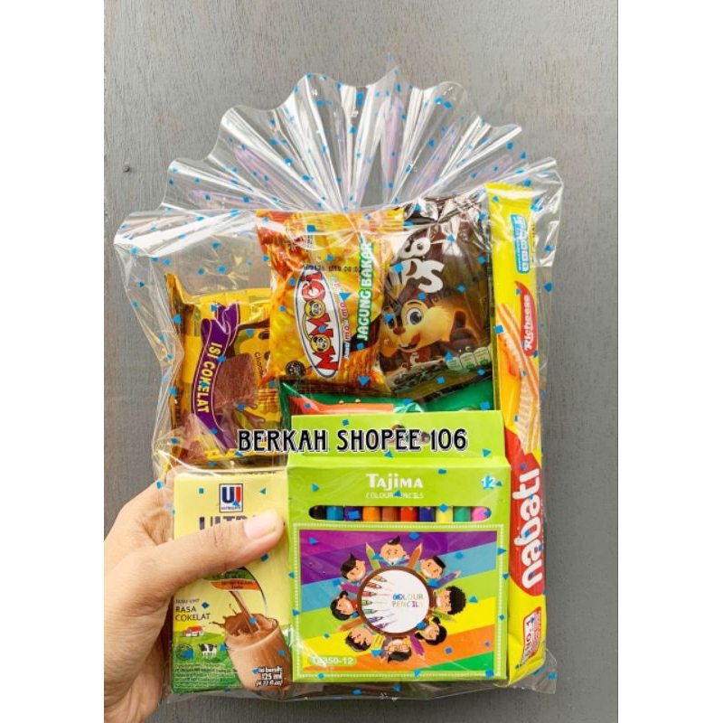 

SOUVENIR ULANG TAHUN PARCEL SNACK + PENCIL 12 WARNA