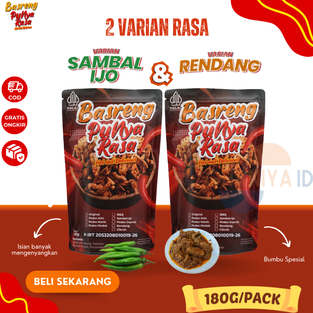 

Basreng Sambal Ijo & Rendang Basreng Punya Rasa Viral 180Gr Enak Halal Bumbu Melimpah