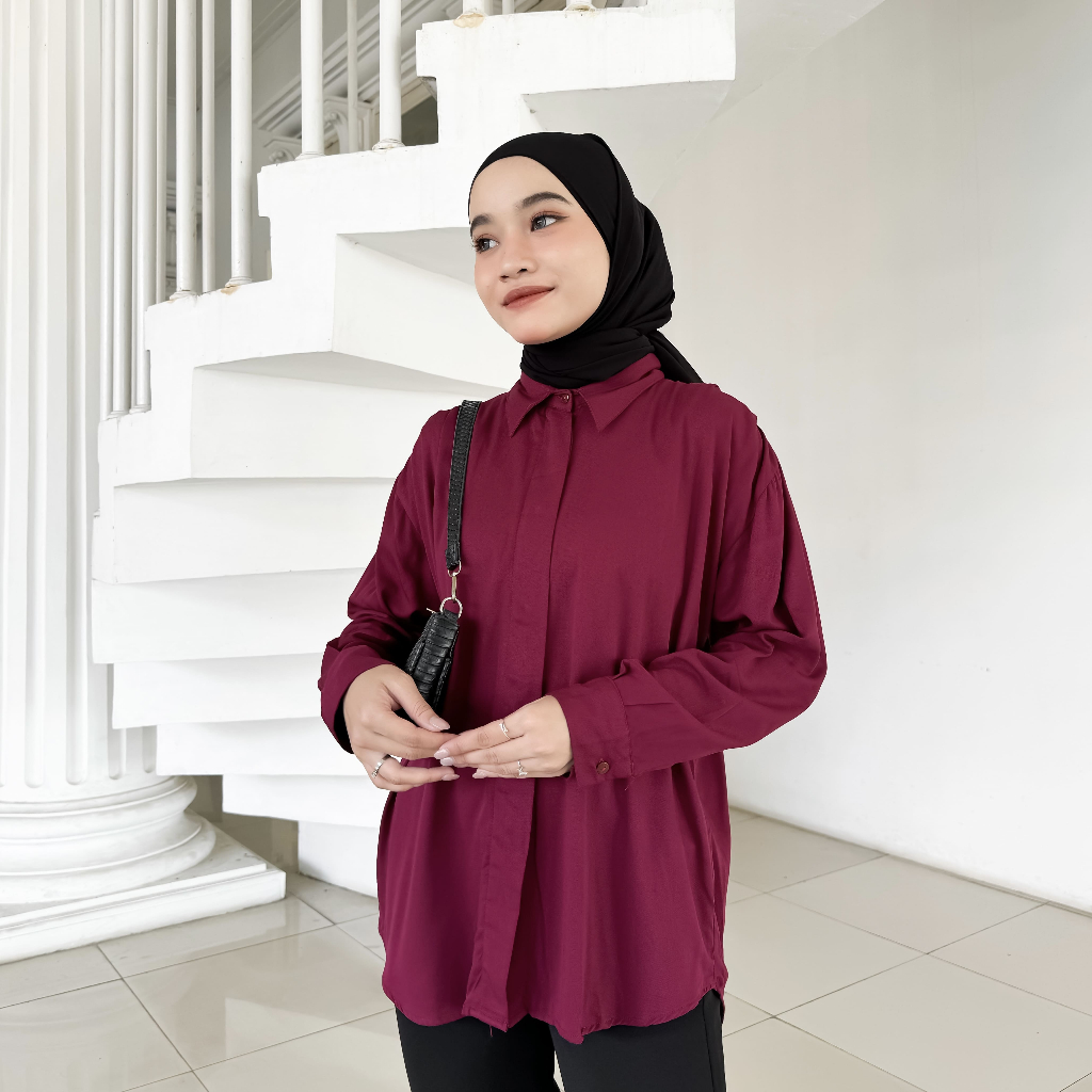 Hijabstuff Haruka Atasan Kemeja Kantor Adem Busui Polos Rayon Twill Premium Polos kemeja jumbo