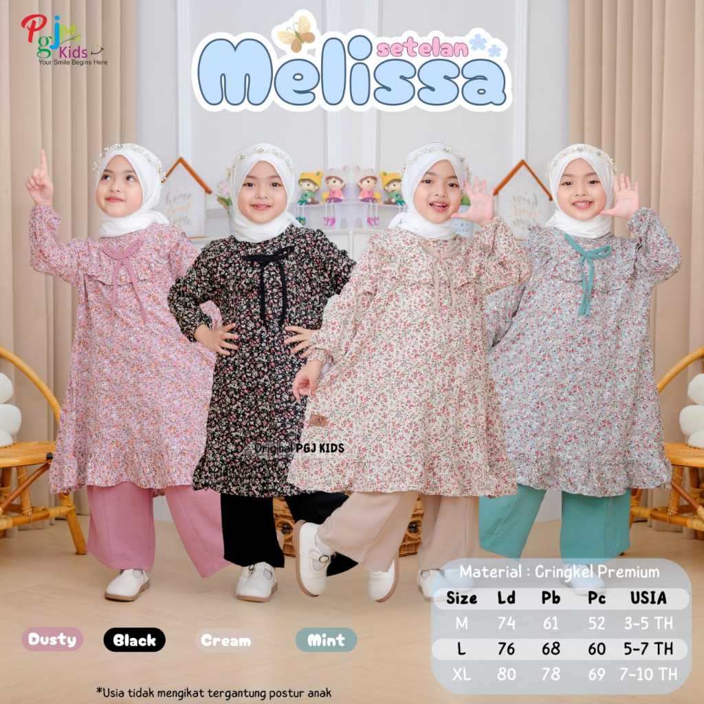 PGJ Kids Melissa Set Anak Usia 3-10 Tahun Crinkle Setelan Anak Perempuan Pakaian Muslim gammawp