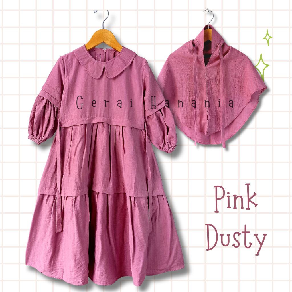 Gamis Anak Perempuan Katun Linen Adem Set Hijab