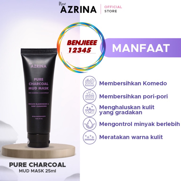 ART F54N Azrina Pure Charcoal Mud Mask Mini 25ml mini size travel AZRINA masker wajah azrina mudmask
