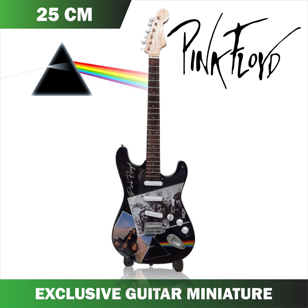 miniatur gitar Pink Floyd Fender Stratocaster bonus stand dan strap