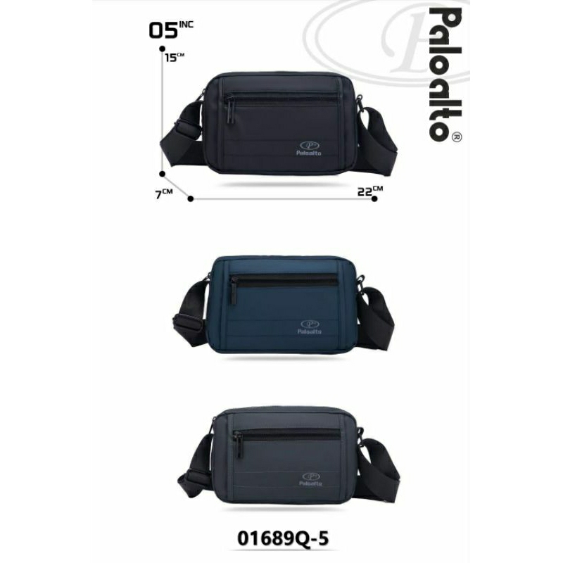 Tas Slempang Pria Original Palo Alto 01689Q-5 Warna Hitam Grey Navy // Waistbag Palo Alto Slempang O