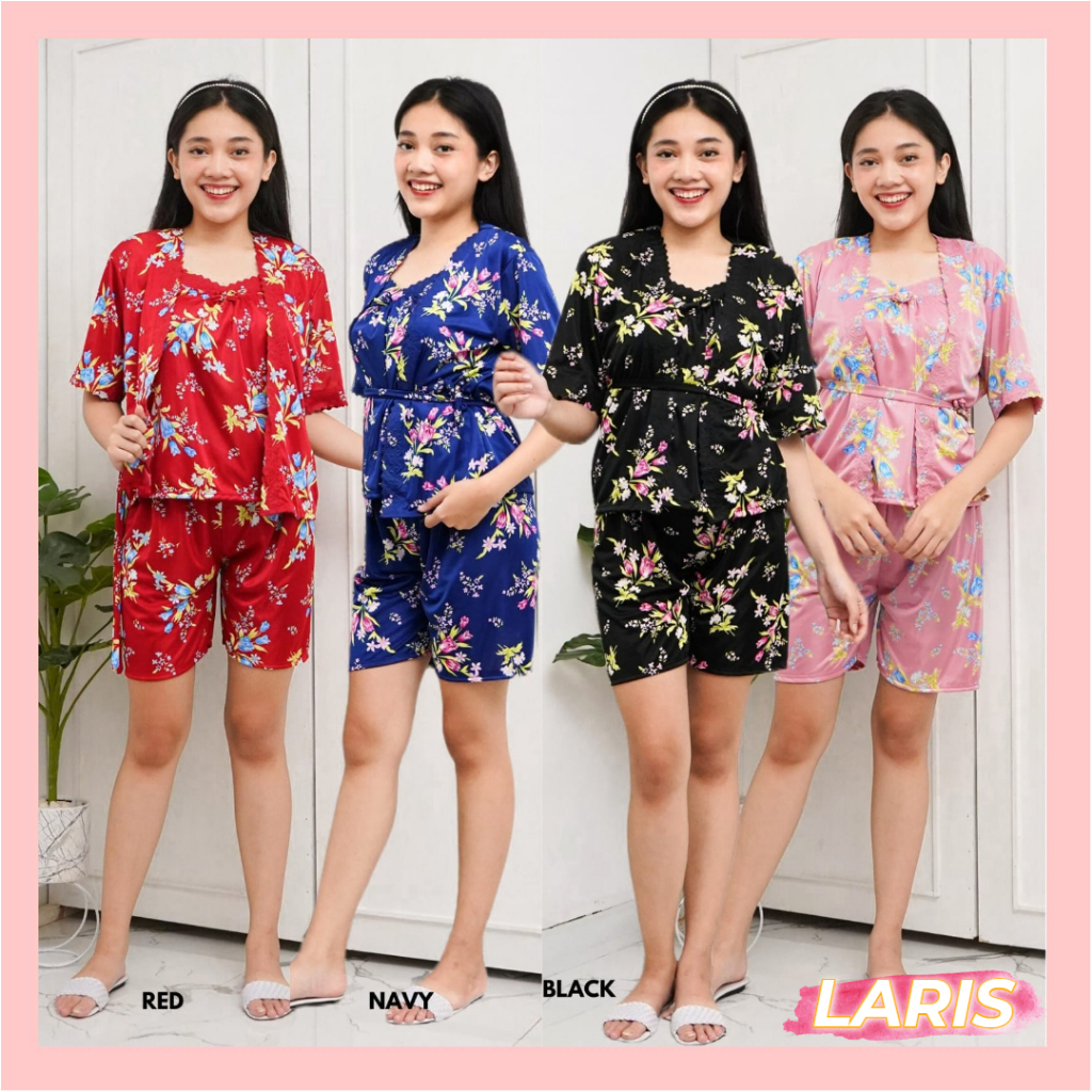 Laris - HP lingerie 2in1 Satin / set kimono lingerie  motif bunga celana pendek