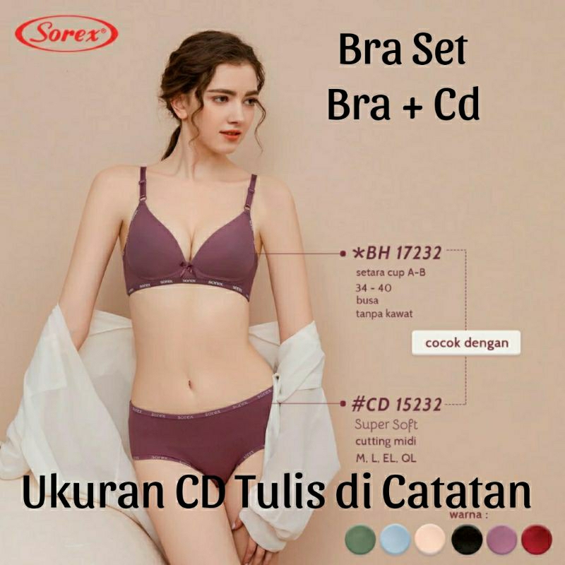 PENAWARAN TERBATAS BRA SET SOREX TANPA KAWAT CUP B 17232 CELANA DALAM SOREX 15232 BH SET WANITA