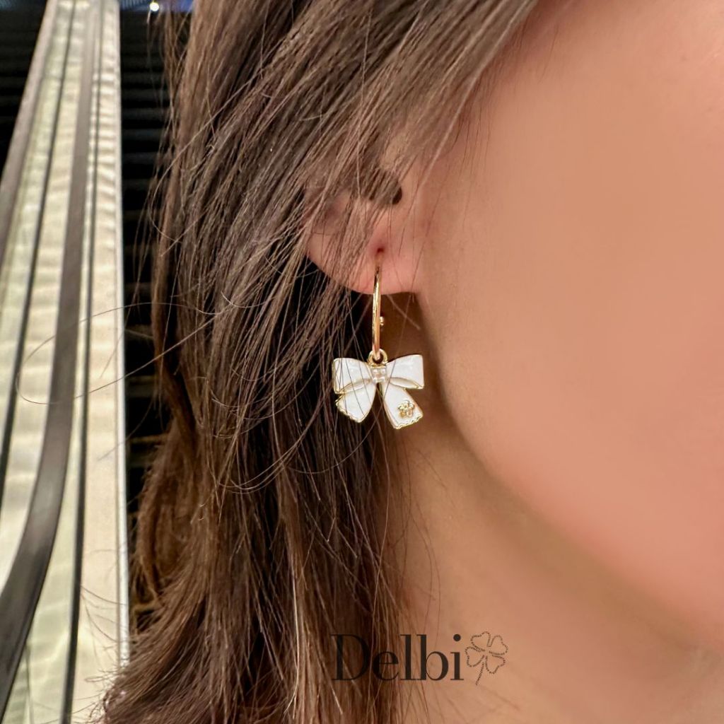 DELBI - SeuLi Earrings SILVER 925 S925 WATERPROOF Bow Pita Putih Anting Gantung Gold Emas Simple Dai