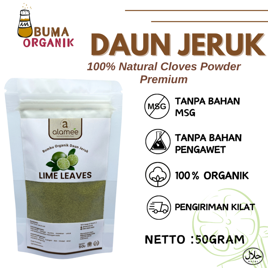 

Daun Jeruk Bubuk Lime Powder Bumbu Dapur Organik Rempah Rimpang Murni Asli Tanpa Campuran 50gram