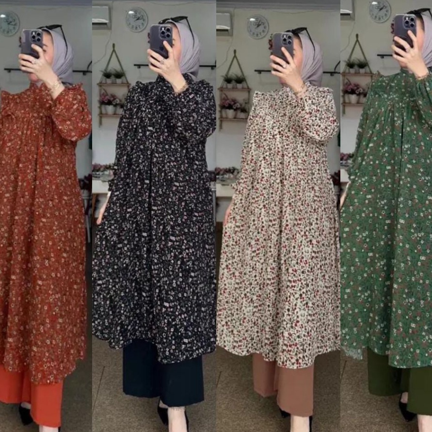 Hemat dan Berkualitas Amel  Setelan Long Tunik Wanita Indriya Jasmine Setelan Kulot Cringkle Wanita 