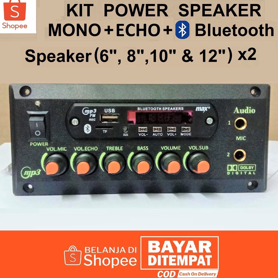 WsP KIT POWER Speaker Aktif ECHO Bluetooth MONO GT8812EU2 Subwoofer AUDIO 15 Watt