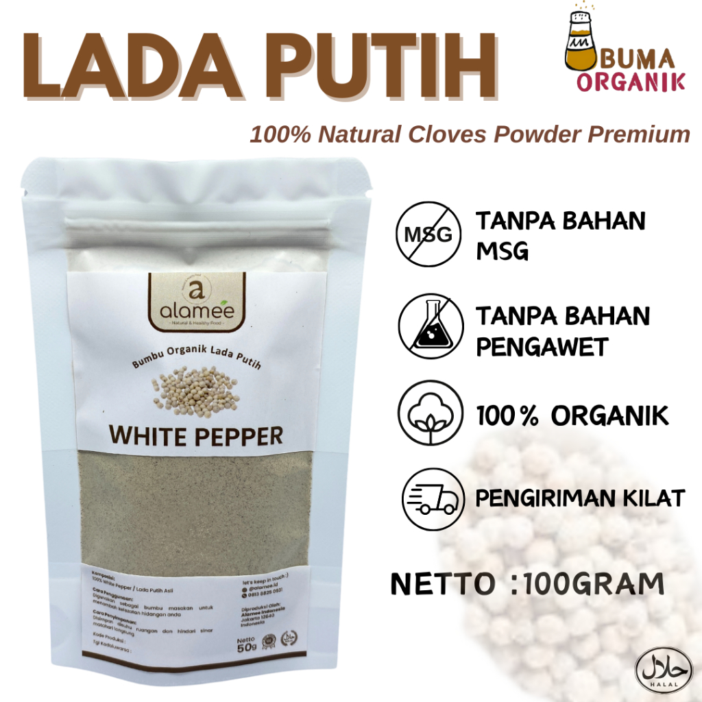 

White Pepper Powder Lada Putih Bubuk Merica Whitepepper Rempah Rimpang Murni Asli Tanpa Campuran 100gram