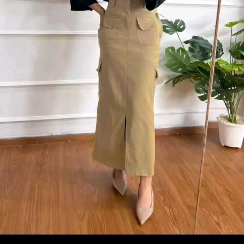 Rok Span Kargo Drill - Rok Cargo Korean Skirt Style Katun Twill