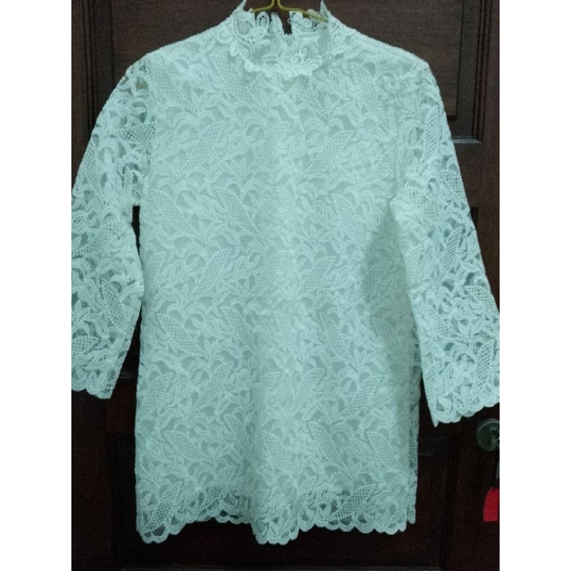 baju atasan wanita tunik embroideri putih cantik