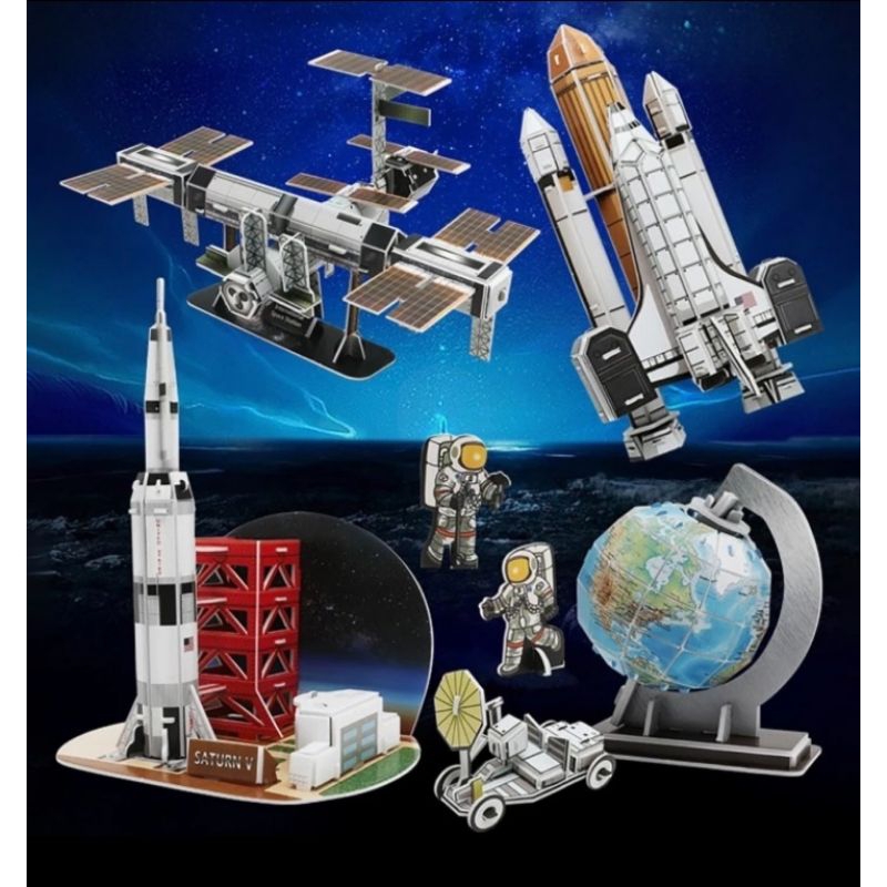 Miniatur Roket Space Shuttle Saturn V Teleskop Puzzle 3D Pesawat Luar Angkasa Kado Edukasi