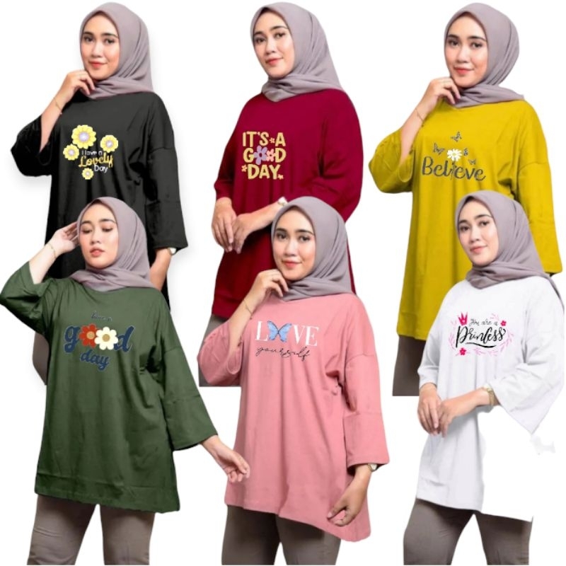 PROMO 12.12 BAJU ATASAN BLOUSE OVERSIZE WANITA /  ATASAN WANITA OVERSIZE MOTIF LENGAN 3/4 LD130CM