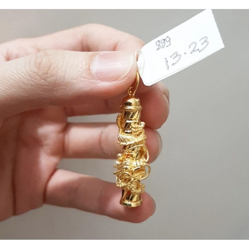 Liontin emas 24k naga kayu