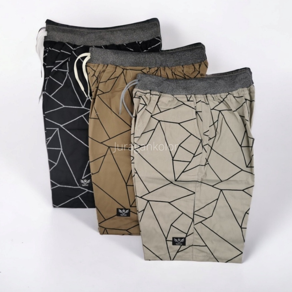 GROSIR  Celana Pendek Pria Dewasa Motif Abstrak Chino Kolor Cowok Short Pants Rib Kekinian